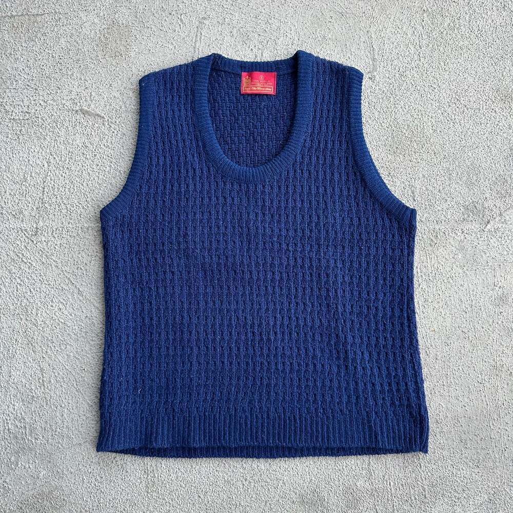Vintage Kings Road by Sears Textured Knit Sweater Vest Men's Small Blue